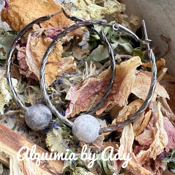 Silver and lepidolite steel extra large Big hoops - Picture 1 of 1